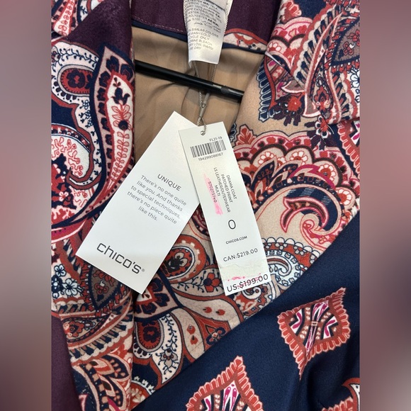 Chico’s Paisley Print Lined Colorful Trench Coat Button Front Size 0 US 4/6 NWT - Picture 4 of 12